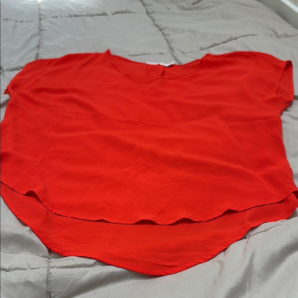 Lush Bright Orange Asymmetrical Short Sleeve Blouse